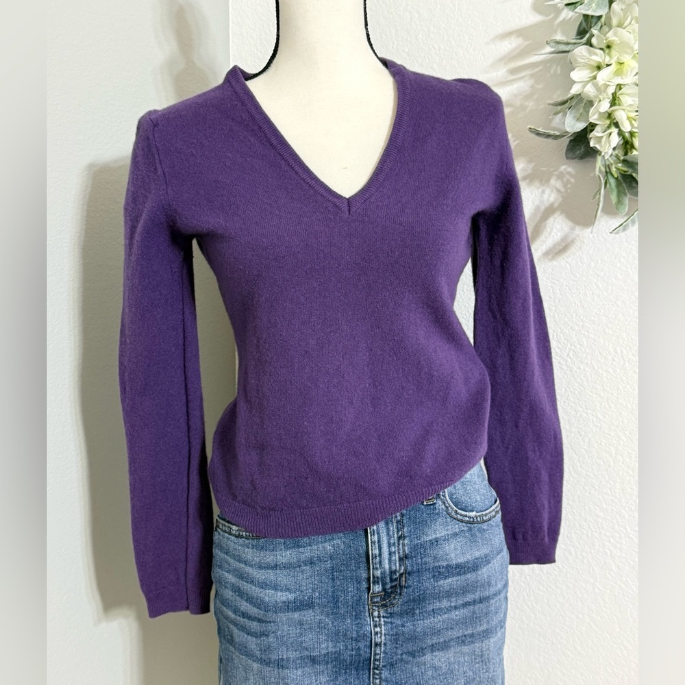 Benetton Very Soft 100% Lana Wool, Purple V-Neck Sweater, Sz Small / Medium